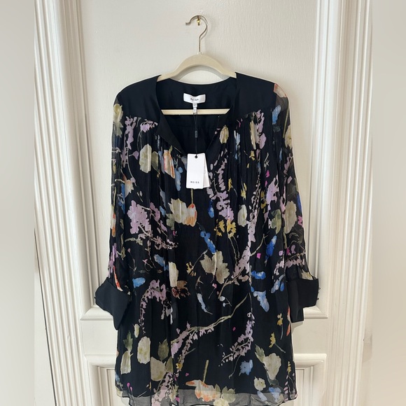 Reiss Finn floral crinkled sheer dress black - Picture 2 of 6